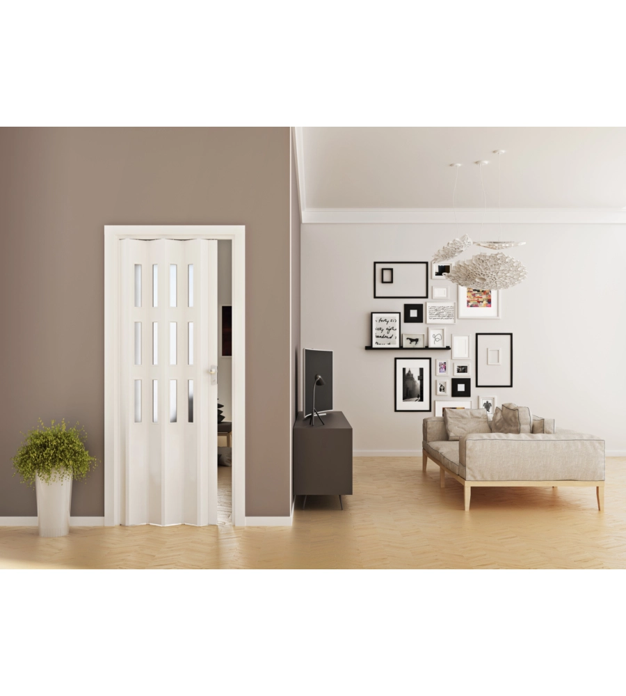 Porta a soffietto da interno "luciana" bianco con vetro 88,5x214 cm